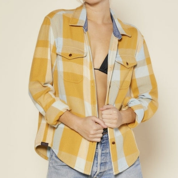 Outerknown Sky High Desert Plaid Yellow Blue Medium Large Shirt Blanket Jacket - Picture 2 of 8